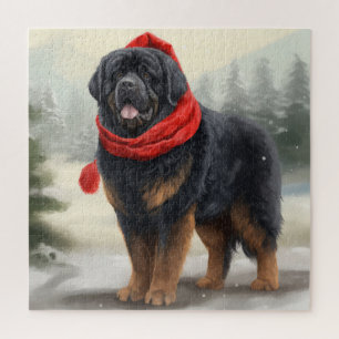 Quebra-cabeça Cão Mastim Tibetano na Neve Natal 