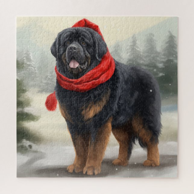 Quebra-cabeça Cão Mastim Tibetano na Neve Natal  (Vertical)