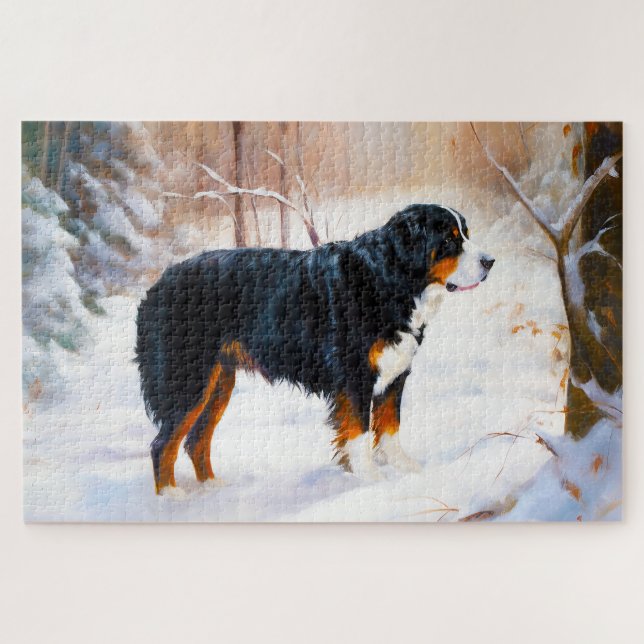 Quebra-cabeça Cão Montanhês de Berna Deixe Nevar Natal (Horizontal)