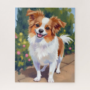 Quebra-cabeça Cão Papillon Pintura em Aquarela de Animal de Es