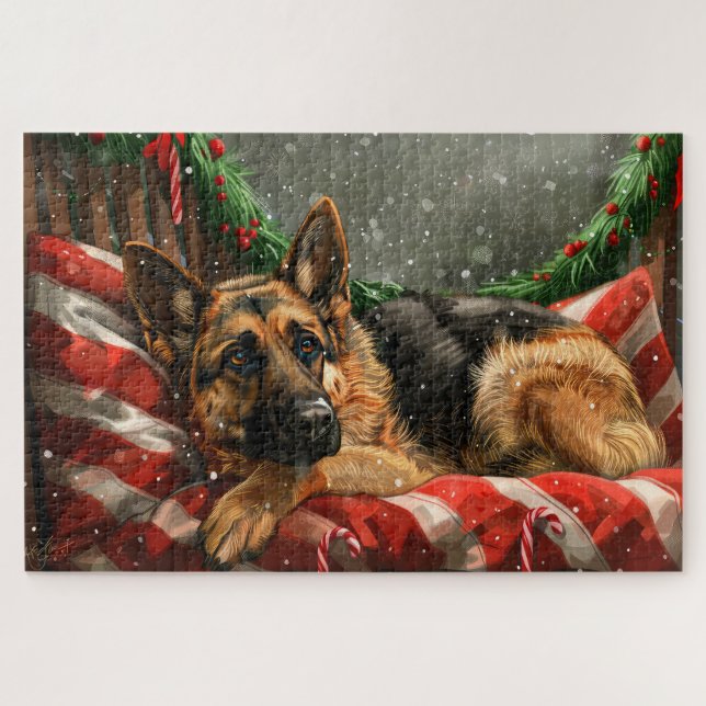 Quebra-cabeça Cão Pastor Alemão Natal Festivo (Horizontal)