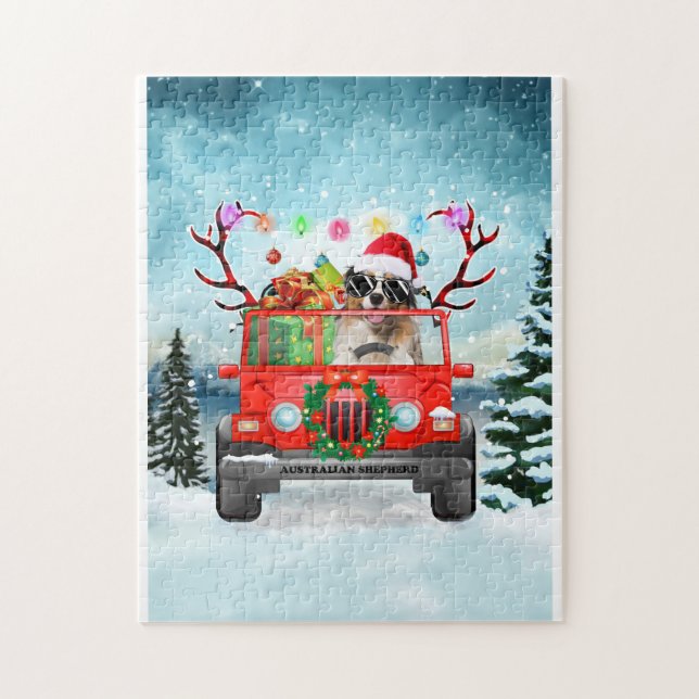 Quebra-cabeça Cão pastor australiano com presentes de Natal (Vertical)
