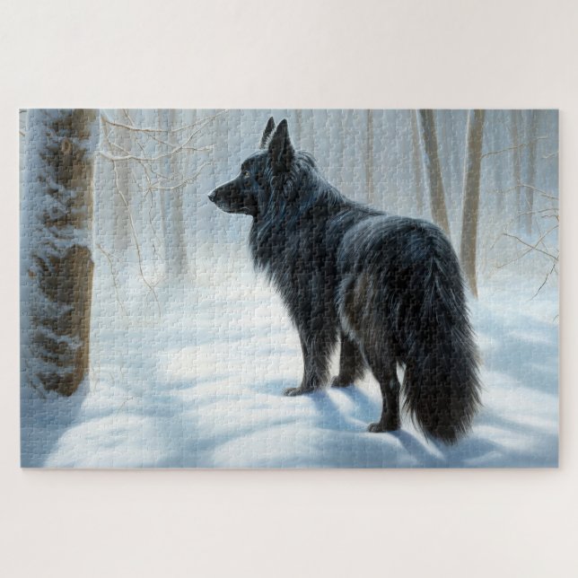Quebra-cabeça Cão Pastor Belga Deixe Nevar Natal (Horizontal)