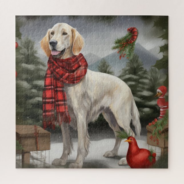 Quebra-cabeça Cão Setter Inglês na Neve Natal (Vertical)