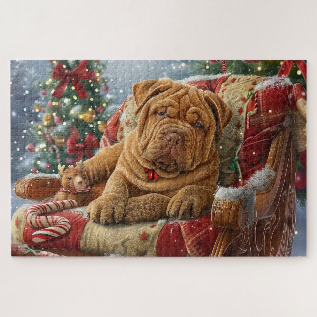 Quebra-cabeça Cão Shar Pei Natal Festivo (Horizontal)