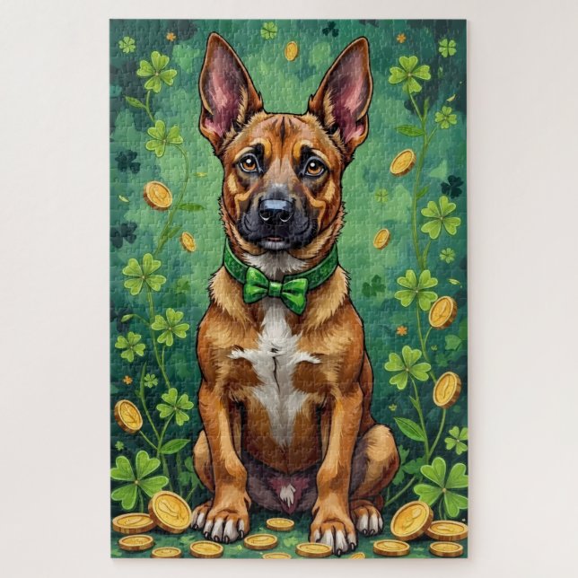 Quebra-cabeça Cão Sortudo de São Patrício Belgian Malinois (Vertical)