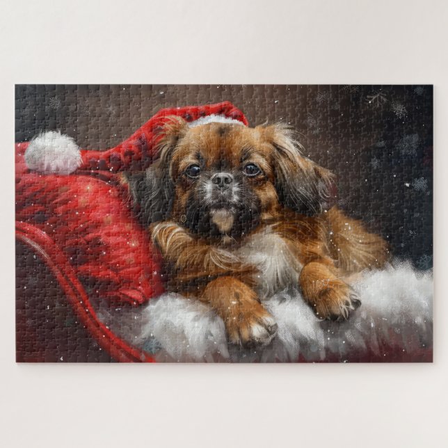 Quebra-cabeça Cão Spaniel Tibetano Natal Festivo (Horizontal)