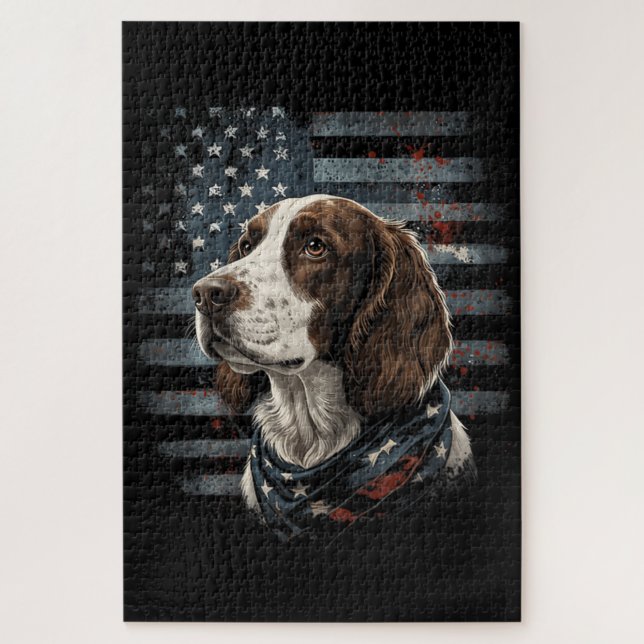 Quebra-cabeça Cão Springer Spaniel Bandeira Americana (Vertical)