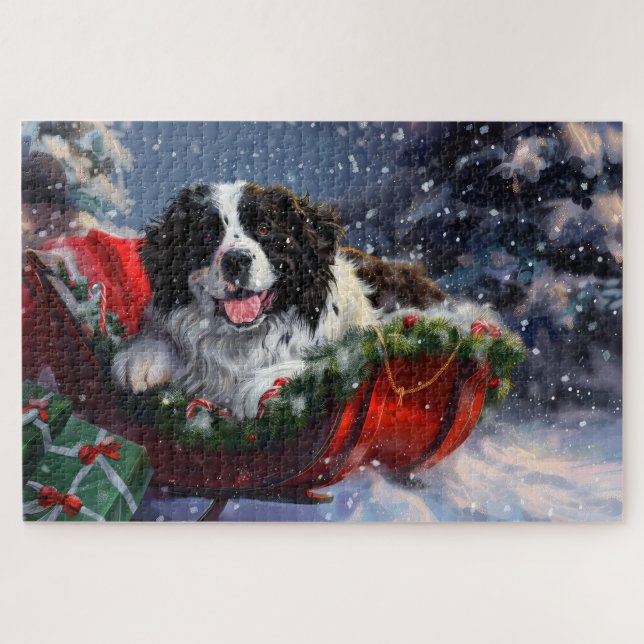 Quebra-cabeça Cão Terra Nova Natal Festivo (Horizontal)