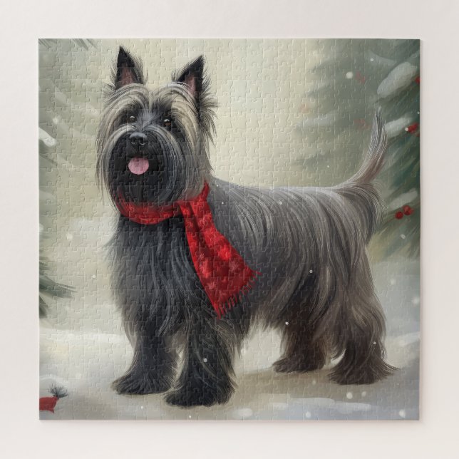 Quebra-cabeça Cão Terrier Skye na Neve Natal (Vertical)