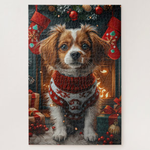 Quebra-cabeça Cão Terrier Tibetano com Presentes de Natal na Lar