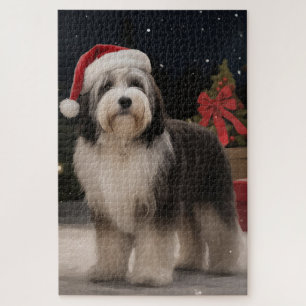 Quebra-cabeça Cão Terrier Tibetano na Neve Natal