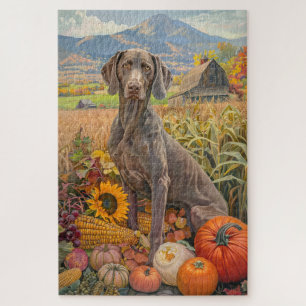 Quebra-cabeça Cão Weimaraner Colheita de Outono Ação de Graças