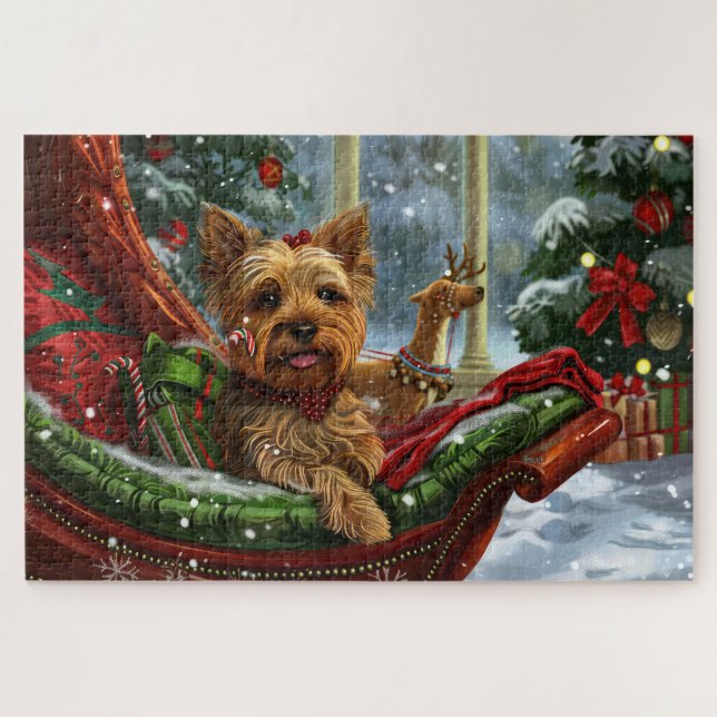 Quebra-cabeça Cão Yorkshire Terrier Natal Festivo (Horizontal)