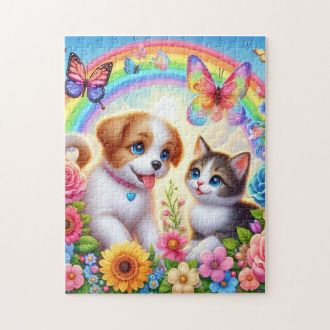 Quebra-cabeça Cãozinho/cachimbo/arco-íris de gatinho (Vertical)