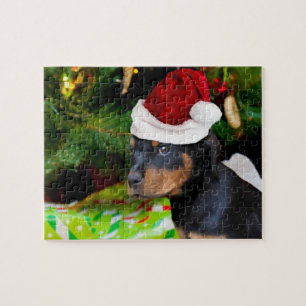 Quebra-cabeça Cãozinho Rottweiler de Natal