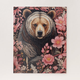 Quebra-cabeça Captivando Flores Rosa Cinzentas De Urso Marrom