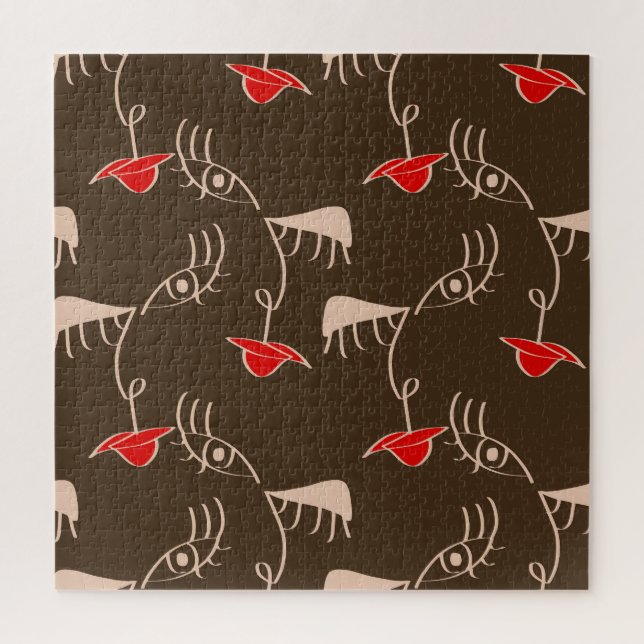 Quebra-cabeça Cara de mulher de uma linha: padrão de abstrato. (Vertical)