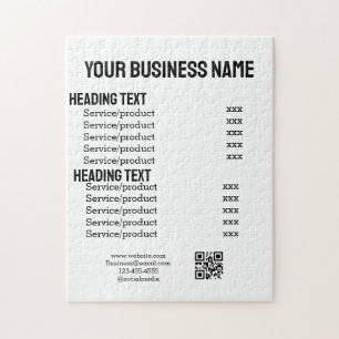 Quebra-cabeça cardápio de lista de preços de produtos de serviço