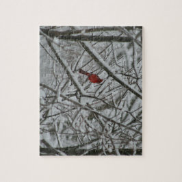 Quebra-cabeça Cardeal nas Árvores de Neve