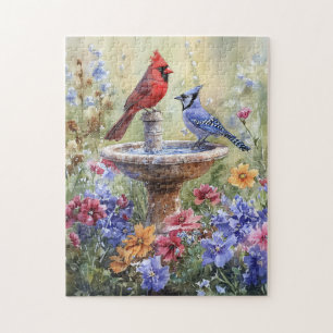 Quebra-cabeça Cardinal de Aquarela e Blue Jay