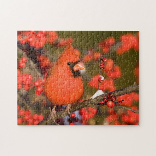 Quebra-cabeça Cardinal-do-norte em Winterberry Comum (Horizontal)