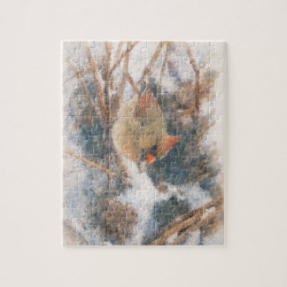 Quebra-cabeça Cardinal Fêmea Aquarela de Inverno