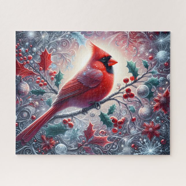 Quebra-cabeça Cardinal Vermelho Com Fruta de Azevinho (Horizontal)