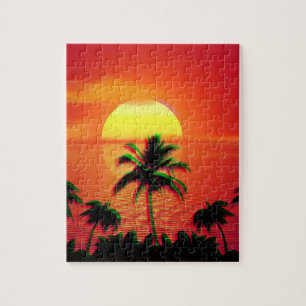Quebra-cabeça Caribe Aestética Sunset Vaporwave Retro 80s 90s
