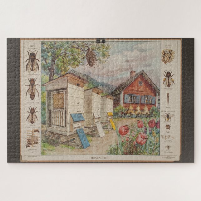 Quebra-cabeça Carimbo escolar sueco antigo - Abelhas (Horizontal)