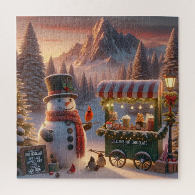 Quebra-cabeça Carrinho de Chocolate Quente de Snowman na Wonderl (Vertical)