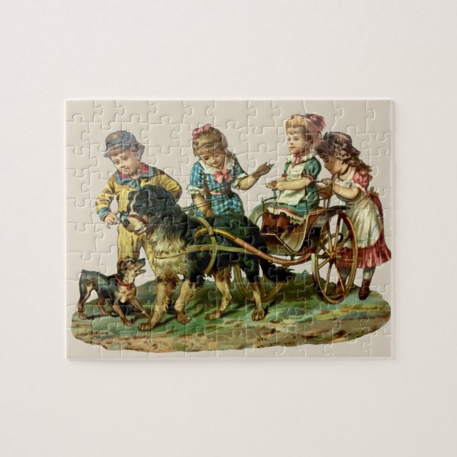 Quebra-cabeça Carrinho de Criança e Cachorro Antigo (Horizontal)
