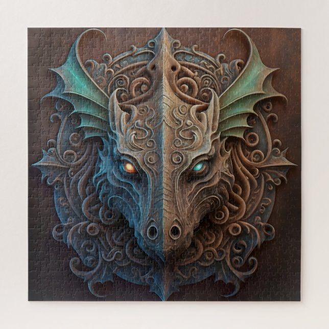 Quebra-cabeça Carrinho do Dragão Gargoyle da Pedra Medieval (Vertical)