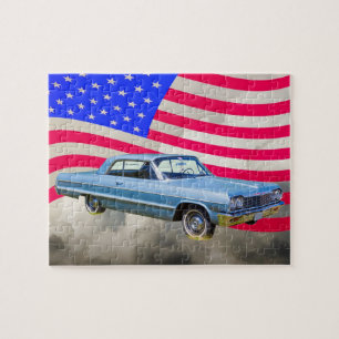 Quebra-cabeça Carro 1964 de Chevrolet Impala e bandeira