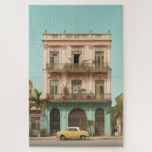 Quebra-cabeça Carro Amarelo do edifício Colonial Havana Cuba