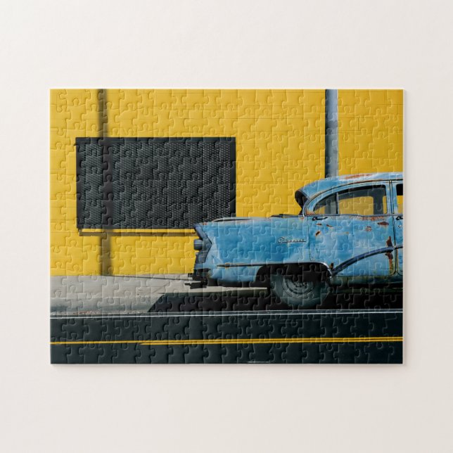 Quebra-cabeça Carro Azul Rusty e Parede Amarelo (Horizontal)