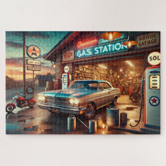 Quebra-cabeça Carro Clássico de Estação de Gasolina Vintage