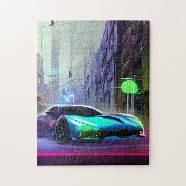 Quebra-cabeça Carro desportivo Neon na Estrada (Vertical)