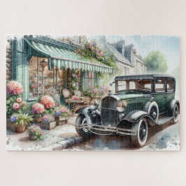 Quebra-cabeça Carro vintage e Flor Encantador Compra Aquarela