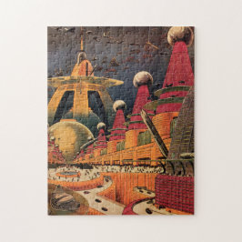 Quebra-cabeça Carro Voador de Cidade Futurística Ficção Ciência