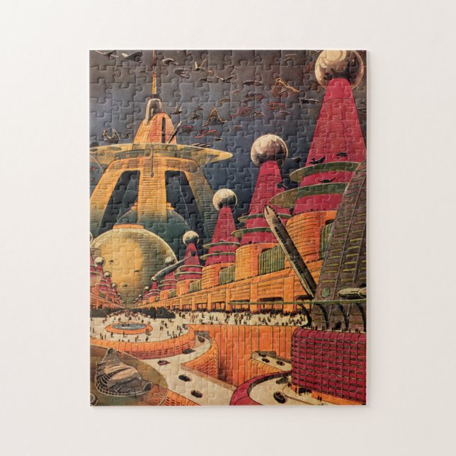 Quebra-cabeça Carro Voador de Cidade Futurística Ficção Ciência  (Vertical)