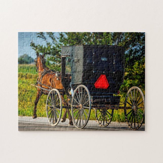 Quebra-cabeça Carroça de cavalo Amish Indiana. (Horizontal)