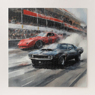Quebra-cabeça Carros de músculo vermelho e preto