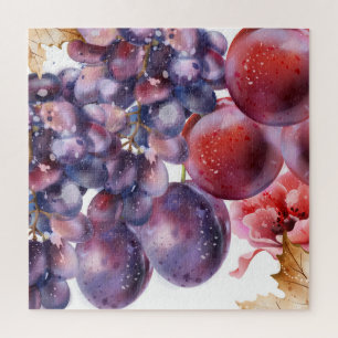 Quebra-cabeça Carta de outono de aquarela de uvas vintage