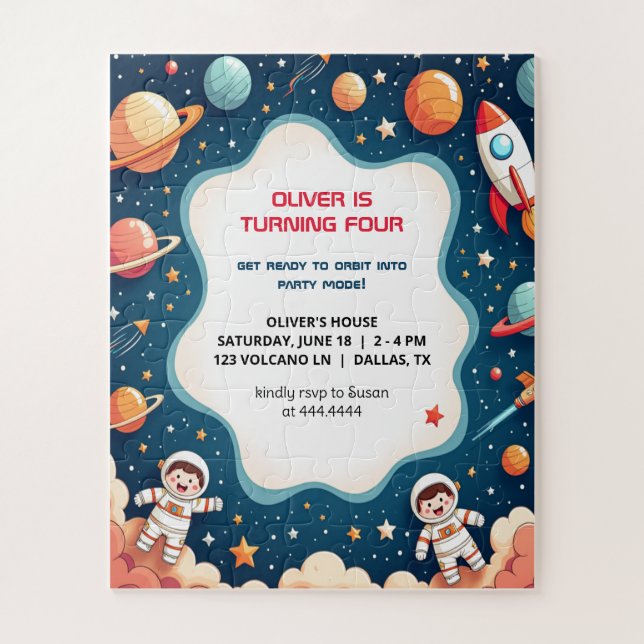 Quebra-cabeça Cartão astronauta Birthday Invitation Space Boy (Vertical)