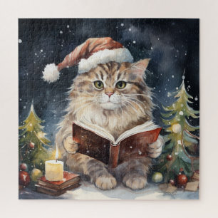 Quebra-cabeça Cartão de Vintagem de Leitura de Cat de Natal