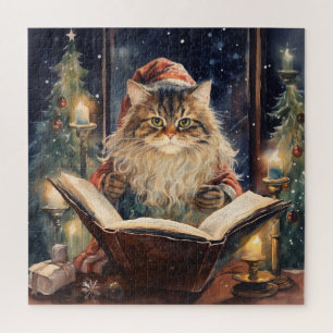 Quebra-cabeça Cartão de Vintagem de Leitura do Cat Dois de Natal
