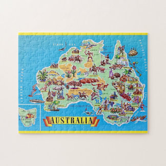 Quebra-cabeça Cartão postal do mapa Vintage Austrália 11x14