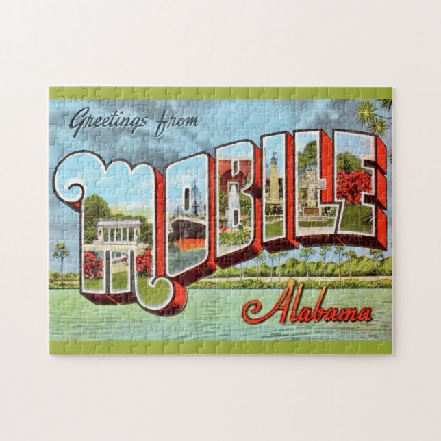 Quebra-cabeça Cartão postal retro de Mobile Alabama (Horizontal)