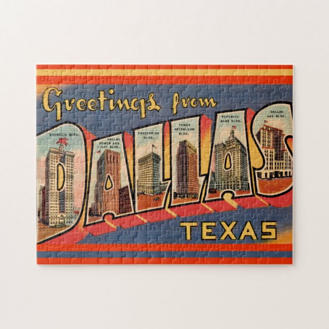 Quebra-cabeça Cartão postal Vintage Dallas Texas (Horizontal)